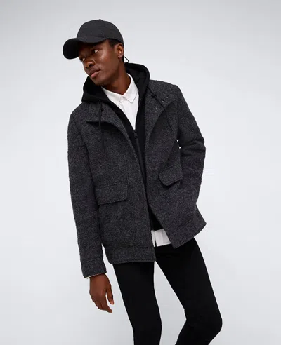 Kenneth Cole Boucle Wool Jacket With Attached Jersey Hood In Charcoal