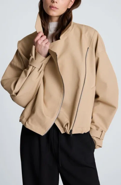 Kenneth Cole Boxy Moto Trench Jacket In Neutral