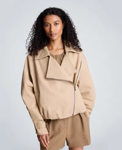 Kenneth Cole Boxy Moto Trench With Sleeve Straps In Neutral
