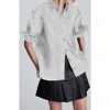 Kenneth Cole Stripe Poplin Button Front Shirt In White