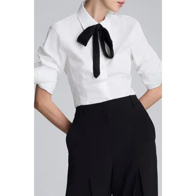 Kenneth Cole Boyfriend Poplin Button-up Shirt With Tie In White