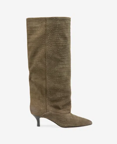 Kenneth Cole Brisbane Kitten Heel Pointed Toe Knee High Boot In Brown