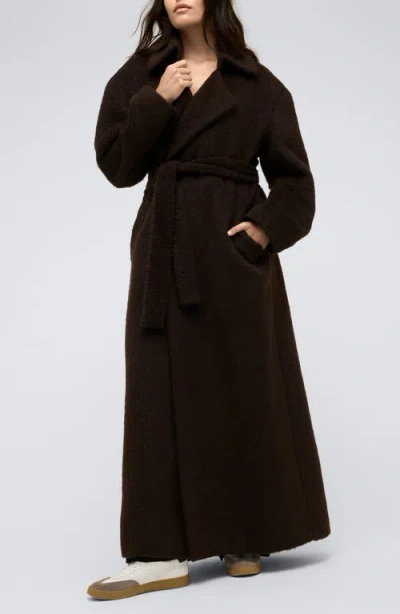 Kenneth Cole Brushed Longline Trench Coat In Deep Bark