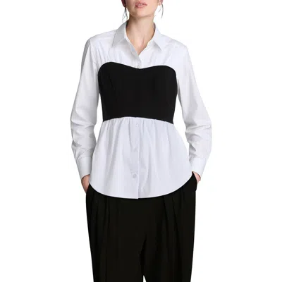 Kenneth Cole Poplin Long Sleeve Shirt With Bustier In White