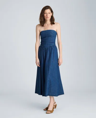 Kenneth Cole Bustier Strapless Denim Maxi Dress In Blue