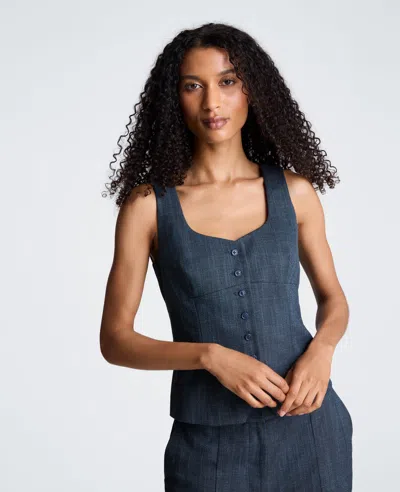 Kenneth Cole Button Front Bustier Vest In Blue