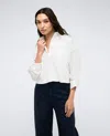 Kenneth Cole Womens Satin Striped Cropped Boyfriend Shirt High Rise Barrel Leg Denim Jeans In Pure White