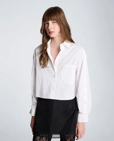 Kenneth Cole Button Front Crop Shirt With Satin Detail In Brown