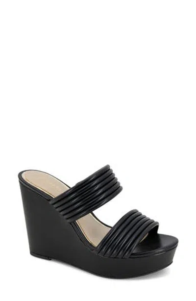 Kenneth Cole Cailyn Platform Wedge Slide Sandal In Black/black Smooth