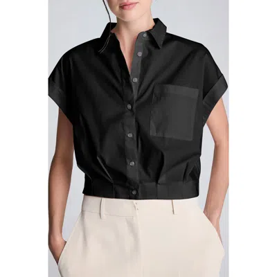 Kenneth Cole Cap Sleeve Crop Button-up Shirt In Black