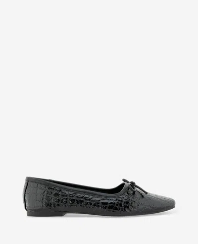 Kenneth Cole Carriah Embossed Croco Bow Tie Ballet Flat In Black