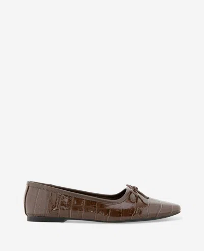 Kenneth Cole Carriah Embossed Croco Bow Tie Ballet Flat In Brown