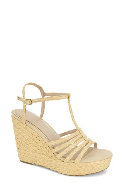 Kenneth Cole Women's Celia T Strap Espadrille Platform Wedge Sandals In Natural Raffia