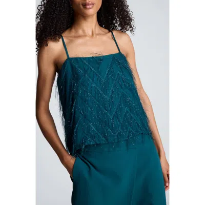 Kenneth Cole Chevron Fringe Crop Cami In Blue