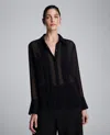Kenneth Cole Chiffon Pleated Long Sleeve Blouse In Black