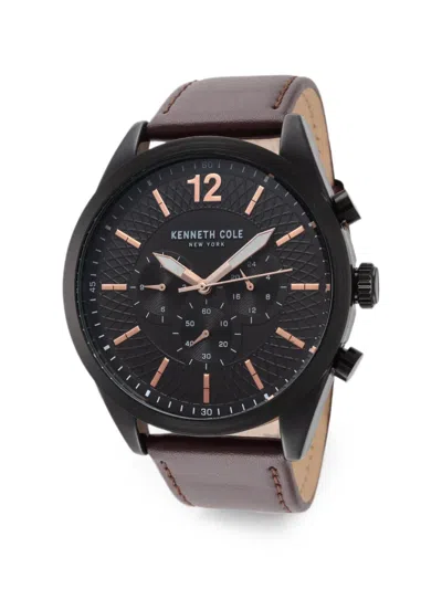 Kenneth Cole 크로노그래프 레더 스트랩 48mm 시계 In Brown