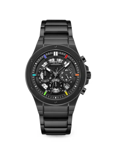 Kenneth Cole Chronograph Skeleton 44mm Watch In Black