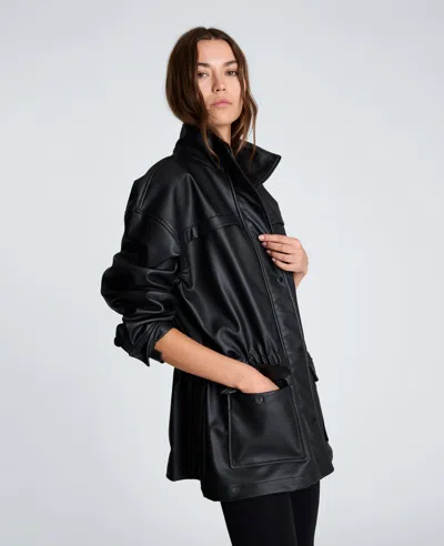 Kenneth Cole Cinch Waist Jacket With Flap Pockets In Black
