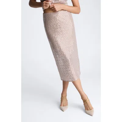 Kenneth Cole Circle Sequin Midi Skirt In Silver,nude