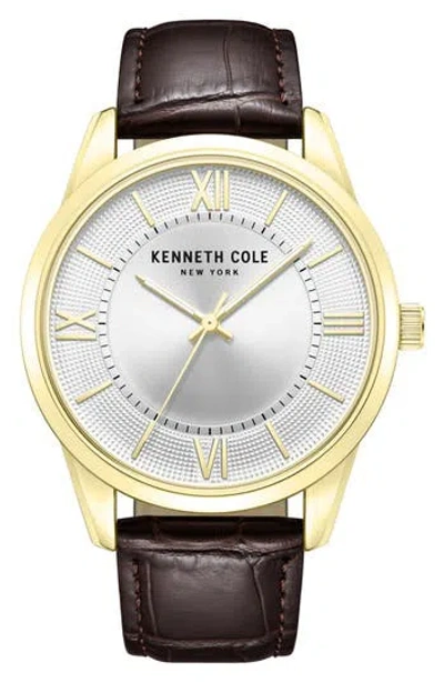 Kenneth Cole Classic Croc Embossed Leather Strap Watch, 44mm