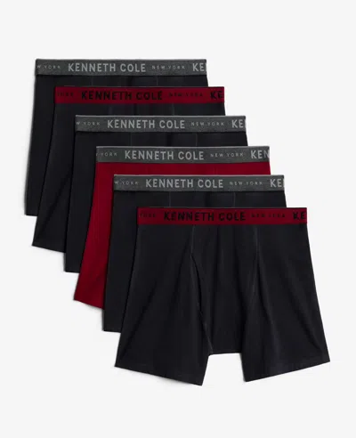 Kenneth Cole Cole Cotton Stretch Boxer Briefs 6-pack In Black,modern Red