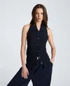 Kenneth Cole Collared Halter Sweater With Button Front In Blue