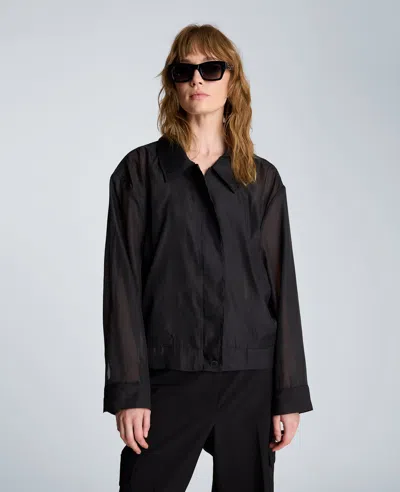 Kenneth Cole Collared Sheer Bomber Jacket In Black