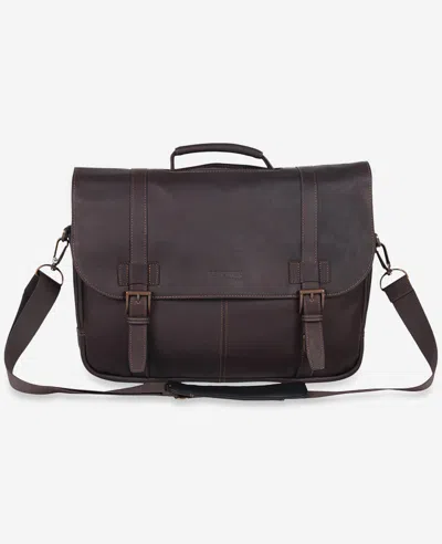 Kenneth Cole Double Gusset Flapover Colombian Leather Laptop Bag In Brown