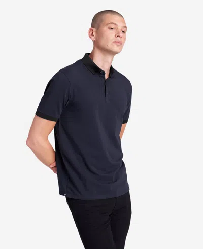 Kenneth Cole Colorblock Collar Solid Short Sleeve Polo In Navy