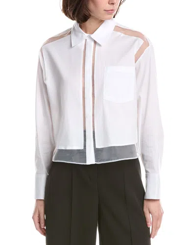 Kenneth Cole Combo Panels Poplin Crop Shirt In White