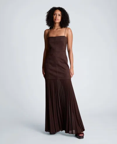 Kenneth Cole Combo Pleated Midi Dress In Brown