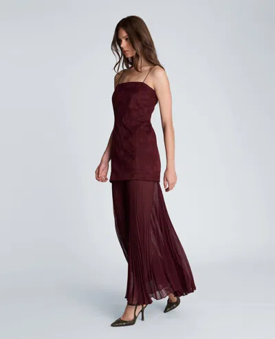 Kenneth Cole Combo Pleated Midi Dress In Burgundy