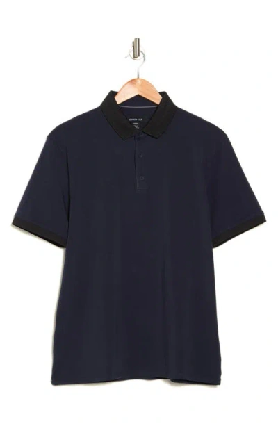 Kenneth Cole Contrast Collar Stretch Cotton Polo In Navy