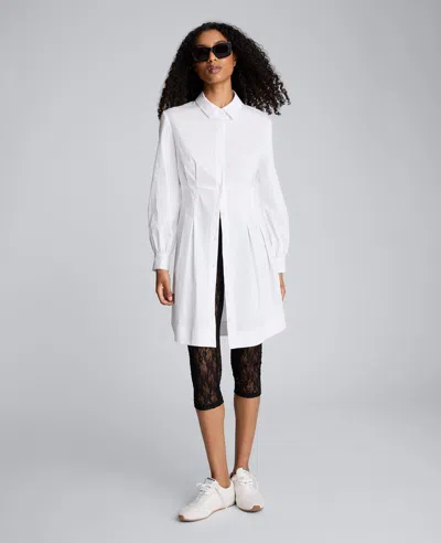 Kenneth Cole Pleated Corset Long Sleeve Shirtdress In White