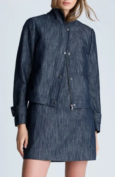 Kenneth Cole Cotton & Linen Moto Jacket In Dark Navy Multi