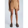 Kenneth Cole Cotton Blend Sateen Shorts In Dark Honey