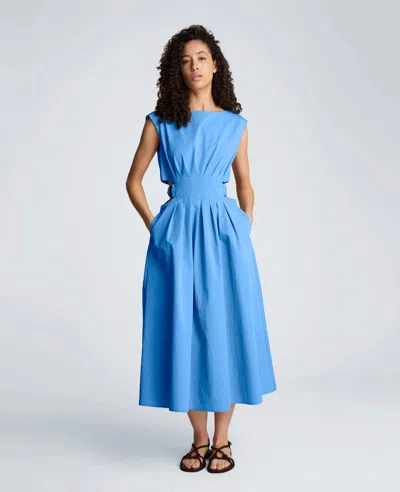 Kenneth Cole Cotton Poplin Sleeveless D-rings Tie Midi Dress In Blue