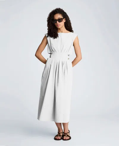 Kenneth Cole Cotton Poplin Sleeveless D-rings Tie Midi Dress In White