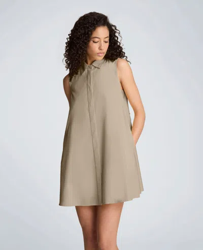 Kenneth Cole Cotton Poplin Sleeveless Trapeze Mini Dress In Brown