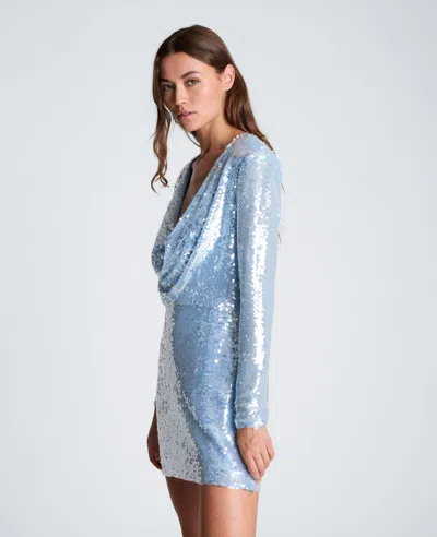 Kenneth Cole Cowl Neck Mini Long Sleeve Dress In Blue