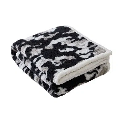Kenneth Cole Cozy Printed Sherpa Throw Blankets In Black
