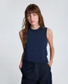 Kenneth Cole Crew Neck Cotton Tank Top In Blue