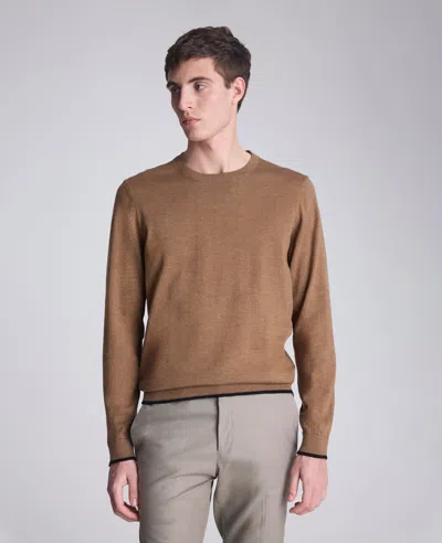 Kenneth Cole Crew Neck Sweater With Tipping Details In Brown
