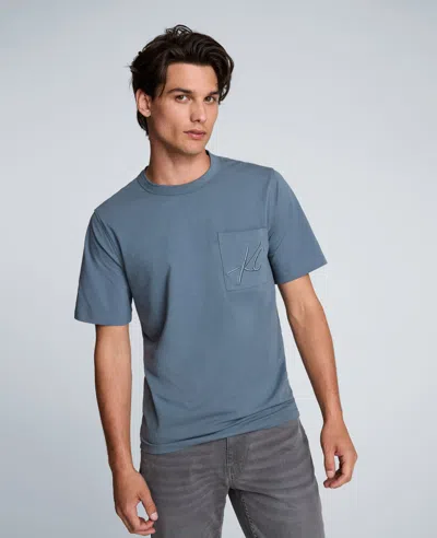 Kenneth Cole Crew Tee With Pocket In Blue