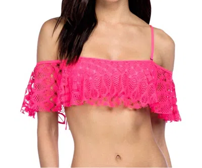 Kenneth Cole Crochet Off Shoulder Bandeau Bikini Top In Pink