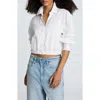 Kenneth Cole Cotton Poplin Y-neck Button Front Cropped Top