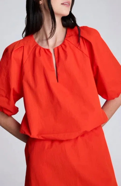 Kenneth Cole Crop Elastic Hem Cotton & Nylon Top In Red