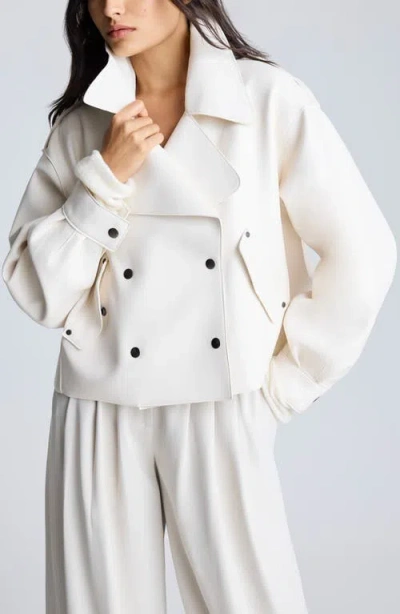 Kenneth Cole Faux Leather Snap Front Short Trench In Multicolor