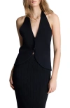 Kenneth Cole Cropped Button Front Halter Vest In Black