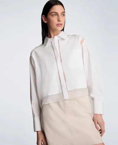 Kenneth Cole Crop Poplin Shirt With Combo Panels In White